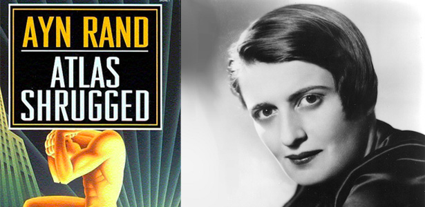 Ayan Rand and cover for Atlas Shrugged